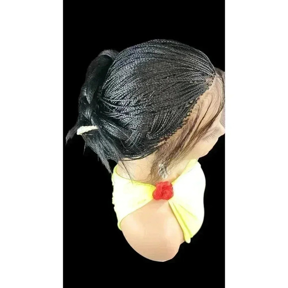 Micro Braids Lace Closure Wig in Jet Black Handcrafted, Lightweight. Yassine. - Picture 6 of 15